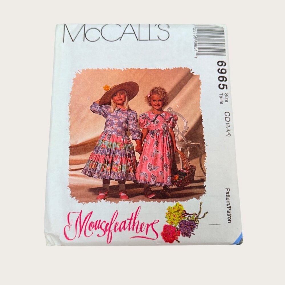 Vintage 1990s McCalls Sewing Pattern 6965 Girls Dress Size 2-4